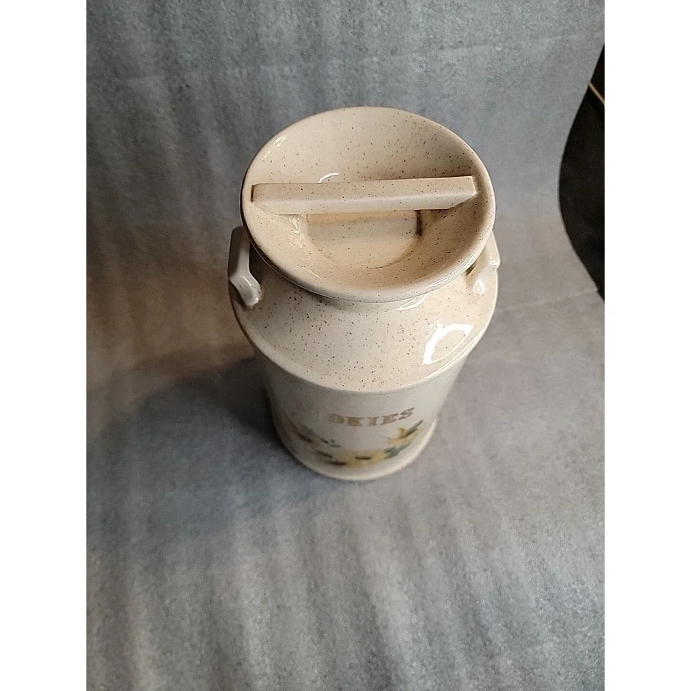 Ceramic Milk Can‎ Shape Cookie Jar With Flower Design & The Word Cookies